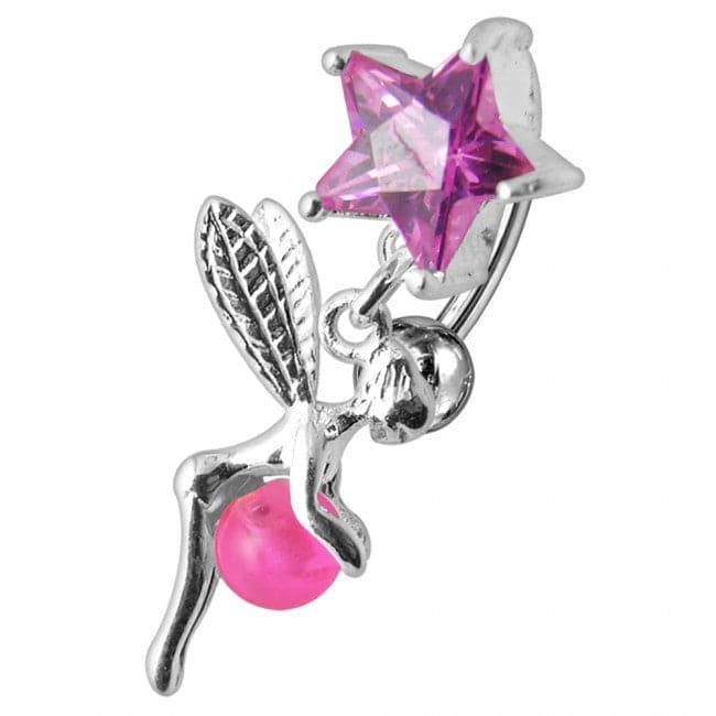 925 Sterling Silver Angel Star & Ball Jewelled Belly Ring