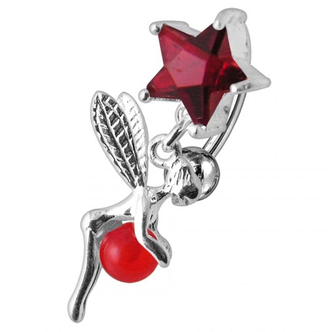 925 Sterling Silver Angel Star & Ball Jewelled Belly Ring
