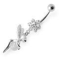 925 Sterling Silver Angel Flower & Ball Jewelled Belly Ring