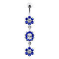 925 Sterling Silver Triple Flowers Jewelled Dangling Belly Ring