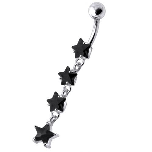 925 Sterling Silver Jewel Four Continuous Star Dangling Belly Ring
