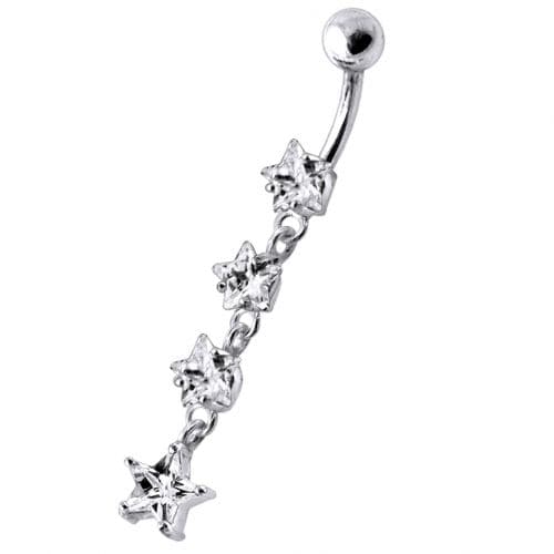 925 Sterling Silver Jewel Four Continuous Star Dangling Belly Ring