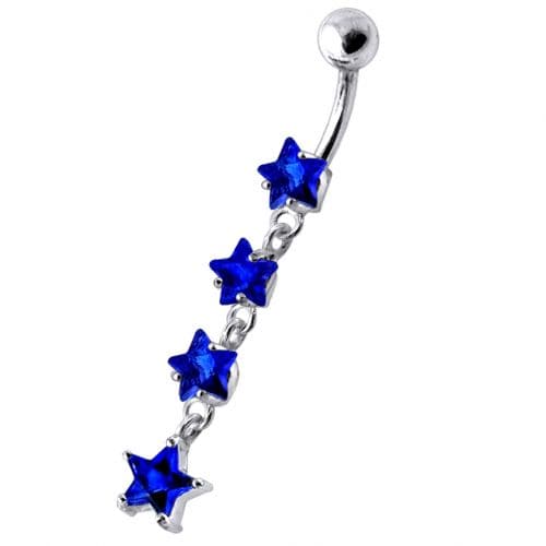 925 Sterling Silver Jewel Four Continuous Star Dangling Belly Ring