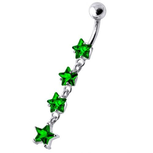 925 Sterling Silver Jewel Four Continuous Star Dangling Belly Ring