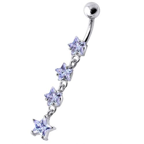925 Sterling Silver Jewel Four Continuous Star Dangling Belly Ring