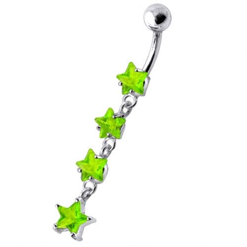 925 Sterling Silver Jewel Four Continuous Star Dangling Belly Ring