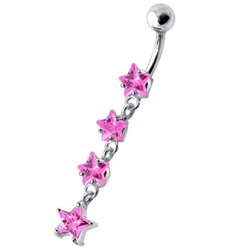 925 Sterling Silver Jewel Four Continuous Star Dangling Belly Ring