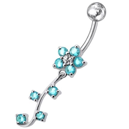 925 Sterling Silver Fancy Silver Flower Dangling Belly Ring