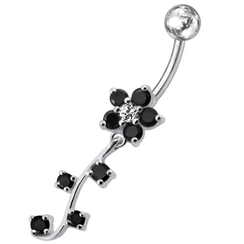 925 Sterling Silver Fancy Silver Flower Dangling Belly Ring