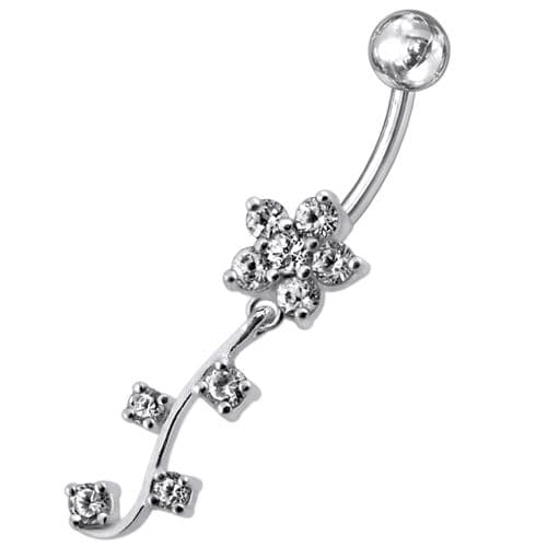 925 Sterling Silver Fancy Silver Flower Dangling Belly Ring
