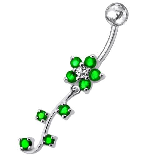 925 Sterling Silver Fancy Silver Flower Dangling Belly Ring