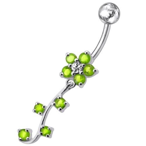 925 Sterling Silver Fancy Silver Flower Dangling Belly Ring