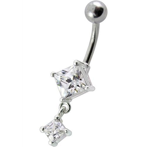 925 Sterling Silver Fancy Dangling SS Banana Bar Belly Ring