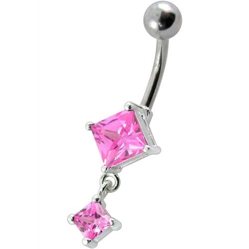 925 Sterling Silver Fancy Dangling SS Banana Bar Belly Ring