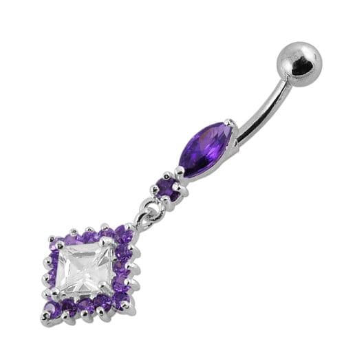 925 Sterling Silver Diamond shaped Fancy Dangling Belly Ring