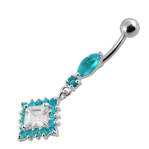 925 Sterling Silver Diamond shaped Fancy Dangling Belly Ring