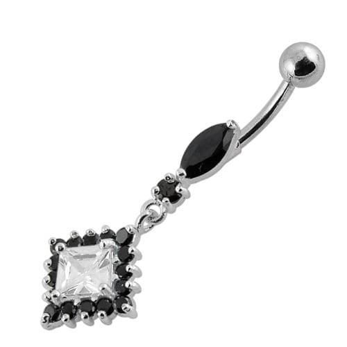 925 Sterling Silver Diamond shaped Fancy Dangling Belly Ring