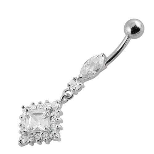 925 Sterling Silver Diamond shaped Fancy Dangling Belly Ring