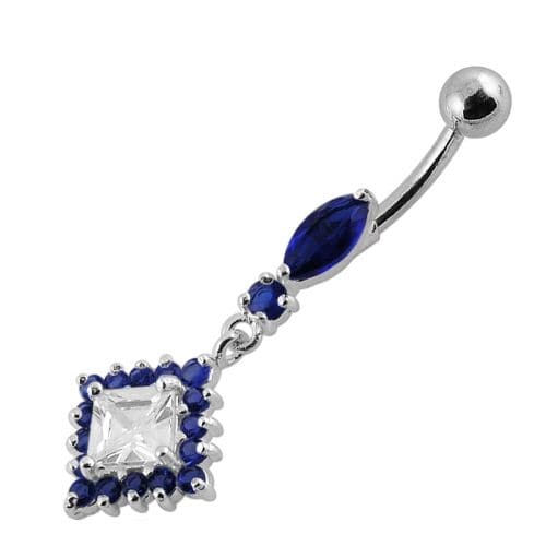 925 Sterling Silver Diamond shaped Fancy Dangling Belly Ring