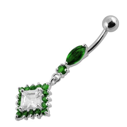 925 Sterling Silver Diamond shaped Fancy Dangling Belly Ring