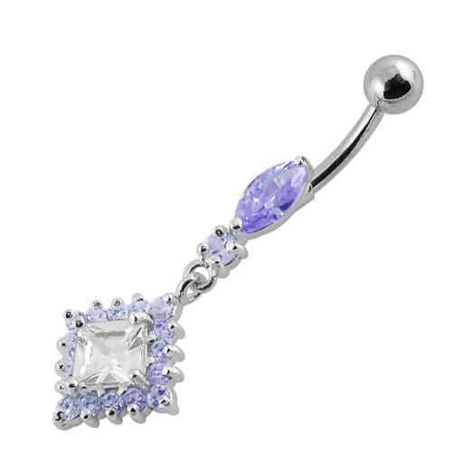 925 Sterling Silver Diamond shaped Fancy Dangling Belly Ring