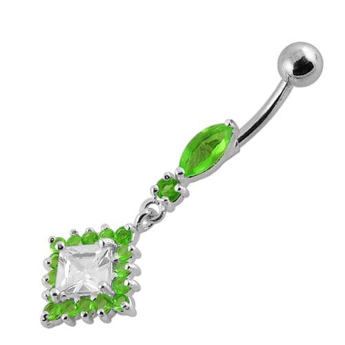 925 Sterling Silver Diamond shaped Fancy Dangling Belly Ring