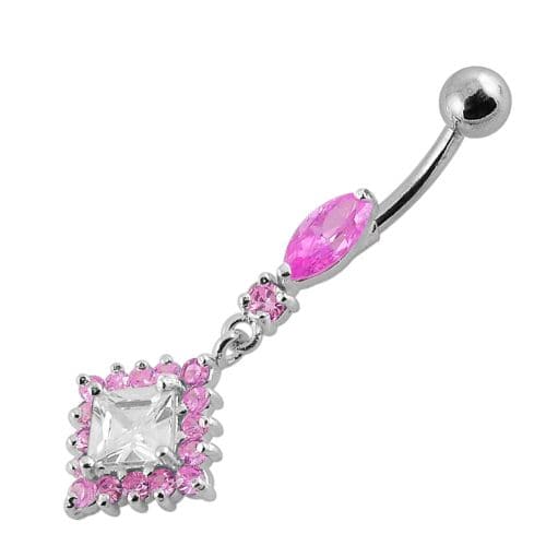 925 Sterling Silver Diamond shaped Fancy Dangling Belly Ring