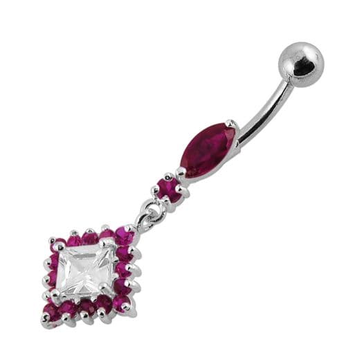 925 Sterling Silver Diamond shaped Fancy Dangling Belly Ring