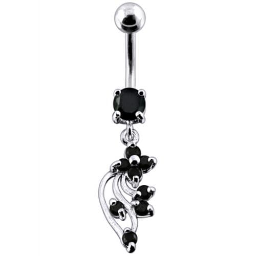 925 Sterling Silver Flower with Stones Jewelled Fancy Dangling Belly Ring