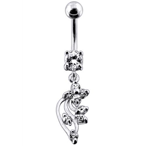 925 Sterling Silver Flower with Stones Jewelled Fancy Dangling Belly Ring