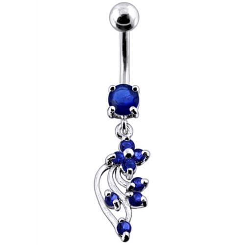 925 Sterling Silver Flower with Stones Jewelled Fancy Dangling Belly Ring