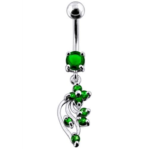 925 Sterling Silver Flower with Stones Jewelled Fancy Dangling Belly Ring