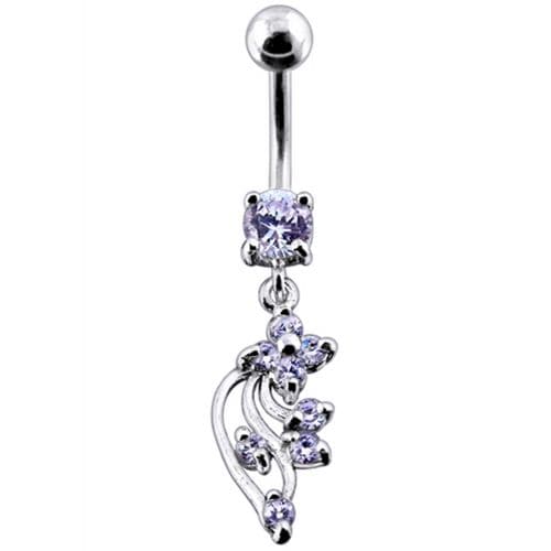 925 Sterling Silver Flower with Stones Jewelled Fancy Dangling Belly Ring