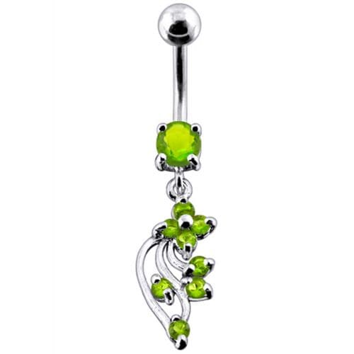 925 Sterling Silver Flower with Stones Jewelled Fancy Dangling Belly Ring