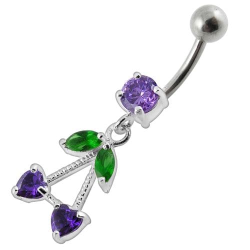 925 Sterling Silver Fancy Jewelled Double Heart Stone Dangling Belly Ring