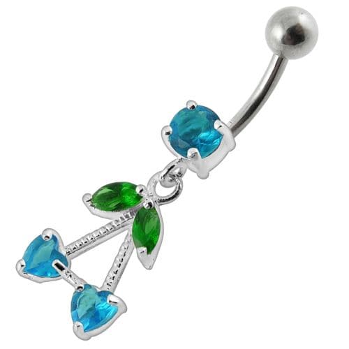 925 Sterling Silver Fancy Jewelled Double Heart Stone Dangling Belly Ring