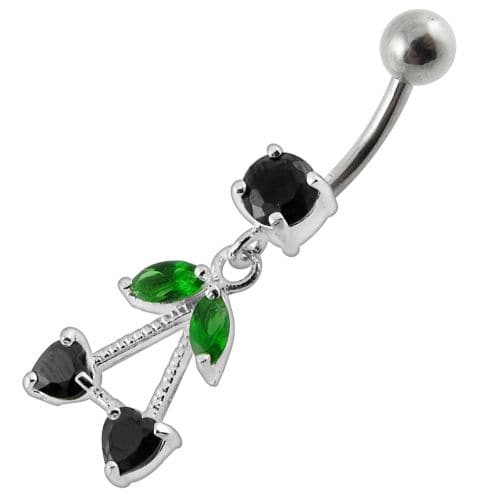 925 Sterling Silver Fancy Jewelled Double Heart Stone Dangling Belly Ring