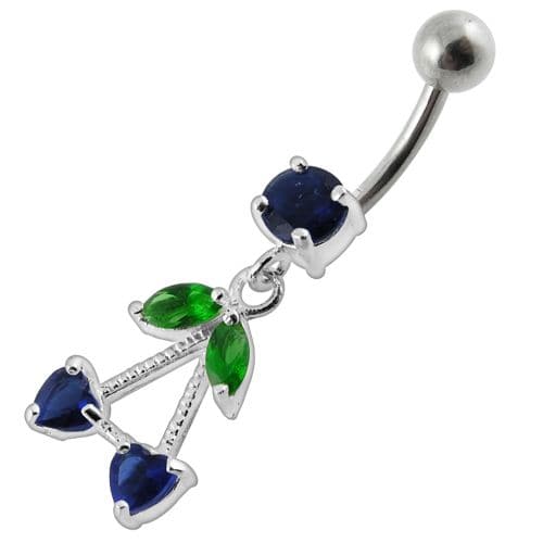 925 Sterling Silver Fancy Jewelled Double Heart Stone Dangling Belly Ring