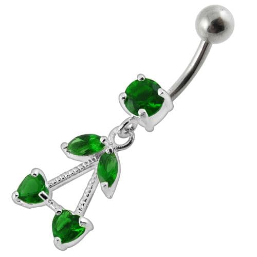 925 Sterling Silver Fancy Jewelled Double Heart Stone Dangling Belly Ring