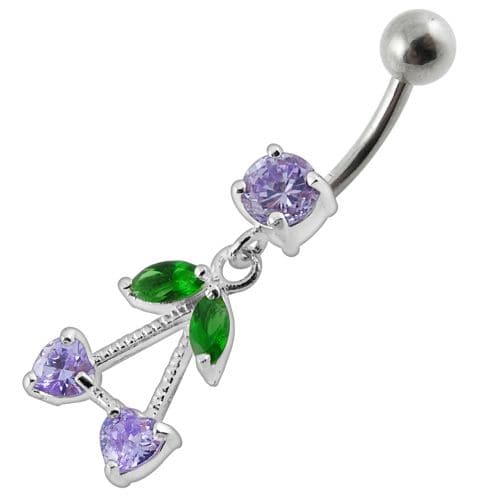 925 Sterling Silver Fancy Jewelled Double Heart Stone Dangling Belly Ring