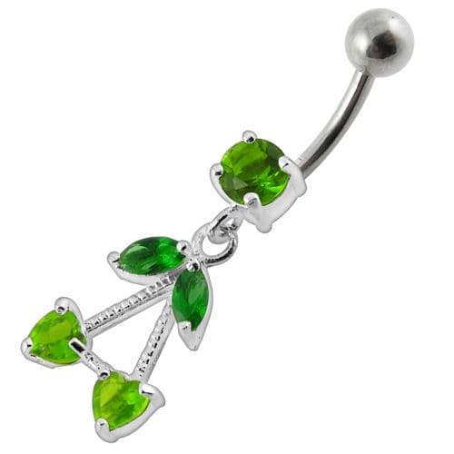 925 Sterling Silver Fancy Jewelled Double Heart Stone Dangling Belly Ring