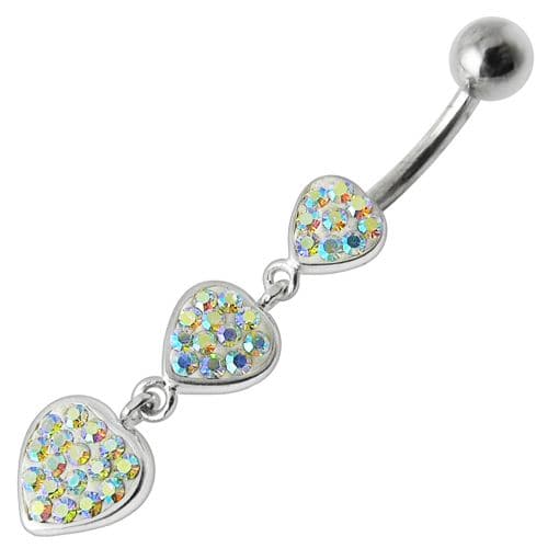925 Sterling Silver Fancy Multi Jewelled Heart Dangling Belly Ring