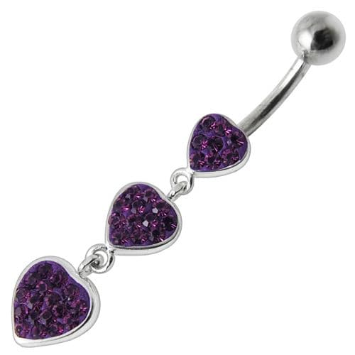 925 Sterling Silver Fancy Multi Jewelled Heart Dangling Belly Ring