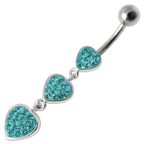 925 Sterling Silver Fancy Multi Jewelled Heart Dangling Belly Ring