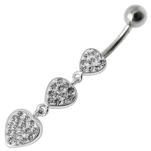 925 Sterling Silver Fancy Multi Jewelled Heart Dangling Belly Ring