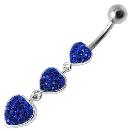 925 Sterling Silver Fancy Multi Jewelled Heart Dangling Belly Ring