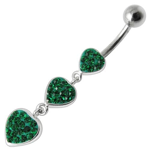 925 Sterling Silver Fancy Multi Jewelled Heart Dangling Belly Ring