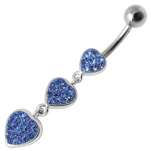925 Sterling Silver Fancy Multi Jewelled Heart Dangling Belly Ring