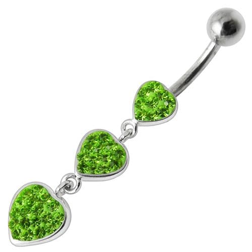 925 Sterling Silver Fancy Multi Jewelled Heart Dangling Belly Ring