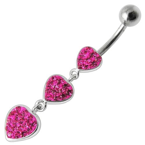 925 Sterling Silver Fancy Multi Jewelled Heart Dangling Belly Ring